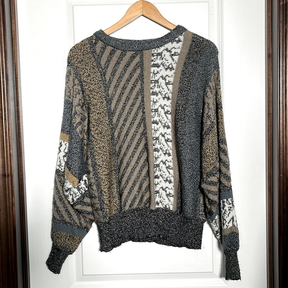 Couture Lady Vintage, Gray Tape, Abstract Sweater L